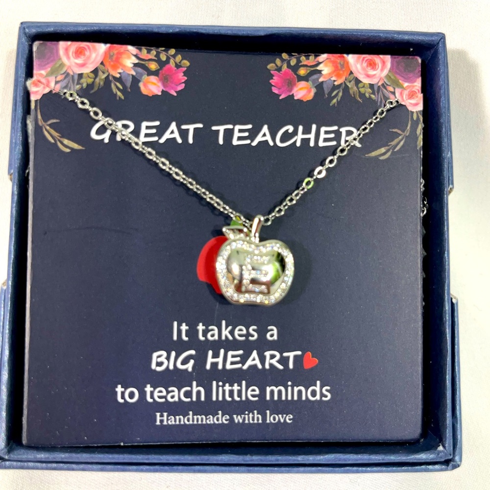 Monooc Silver Apple‎ Pendant Necklace Great Teacher Stainless Steel 18”-20” NEW